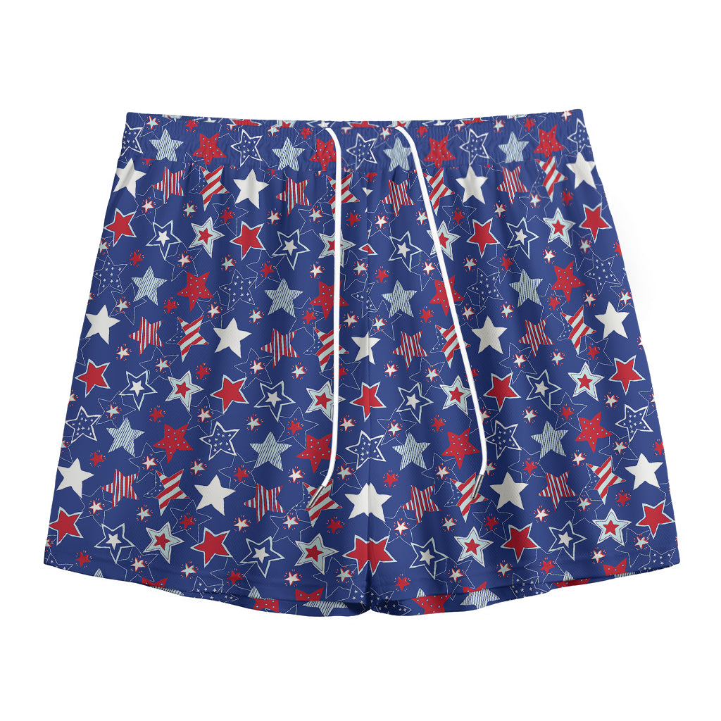 4th of July American Star Pattern Print Mesh Shorts