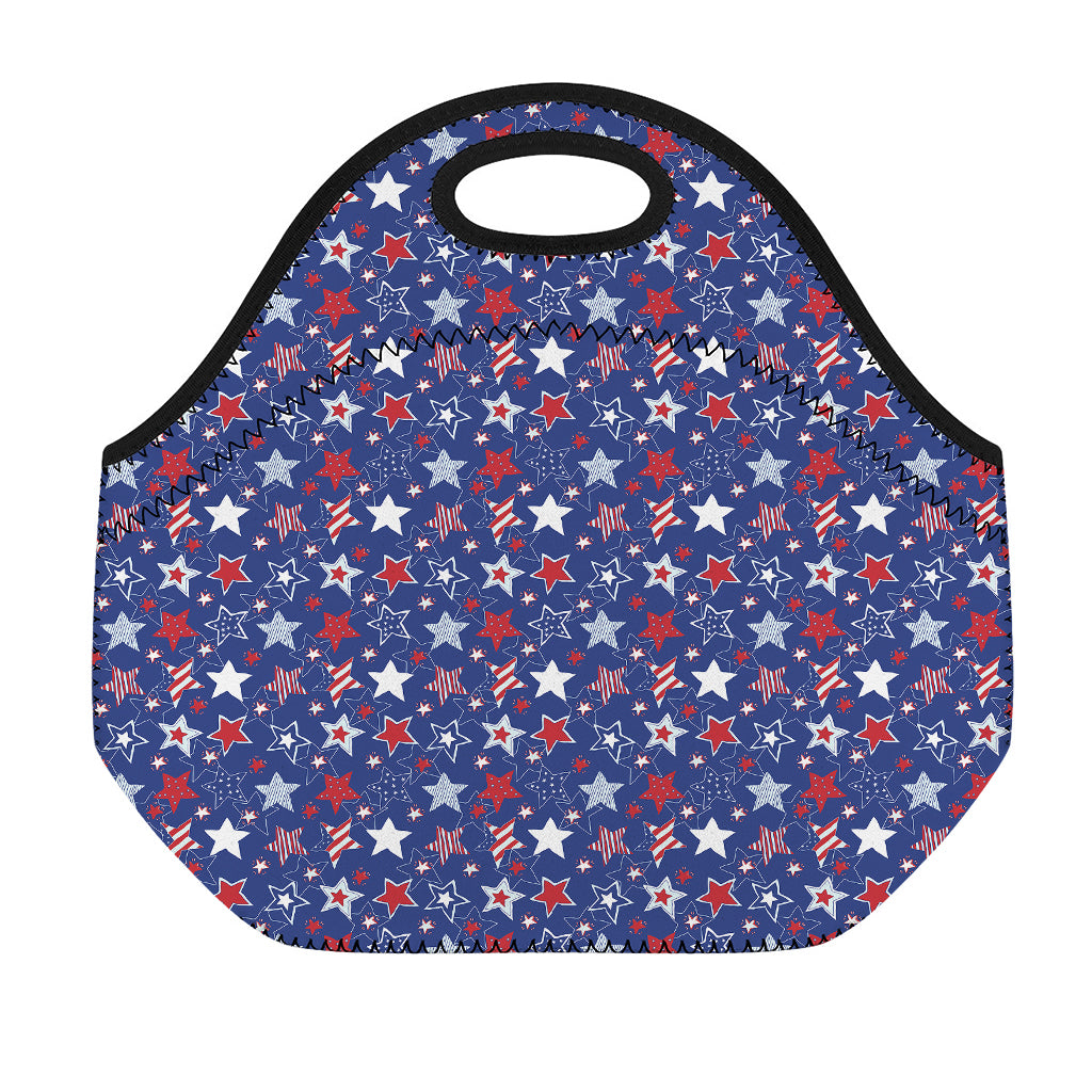 4th of July American Star Pattern Print Neoprene Lunch Bag