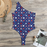4th of July American Star Pattern Print One Shoulder Bodysuit
