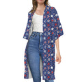 4th of July American Star Pattern Print Open Front Beach Cover Up