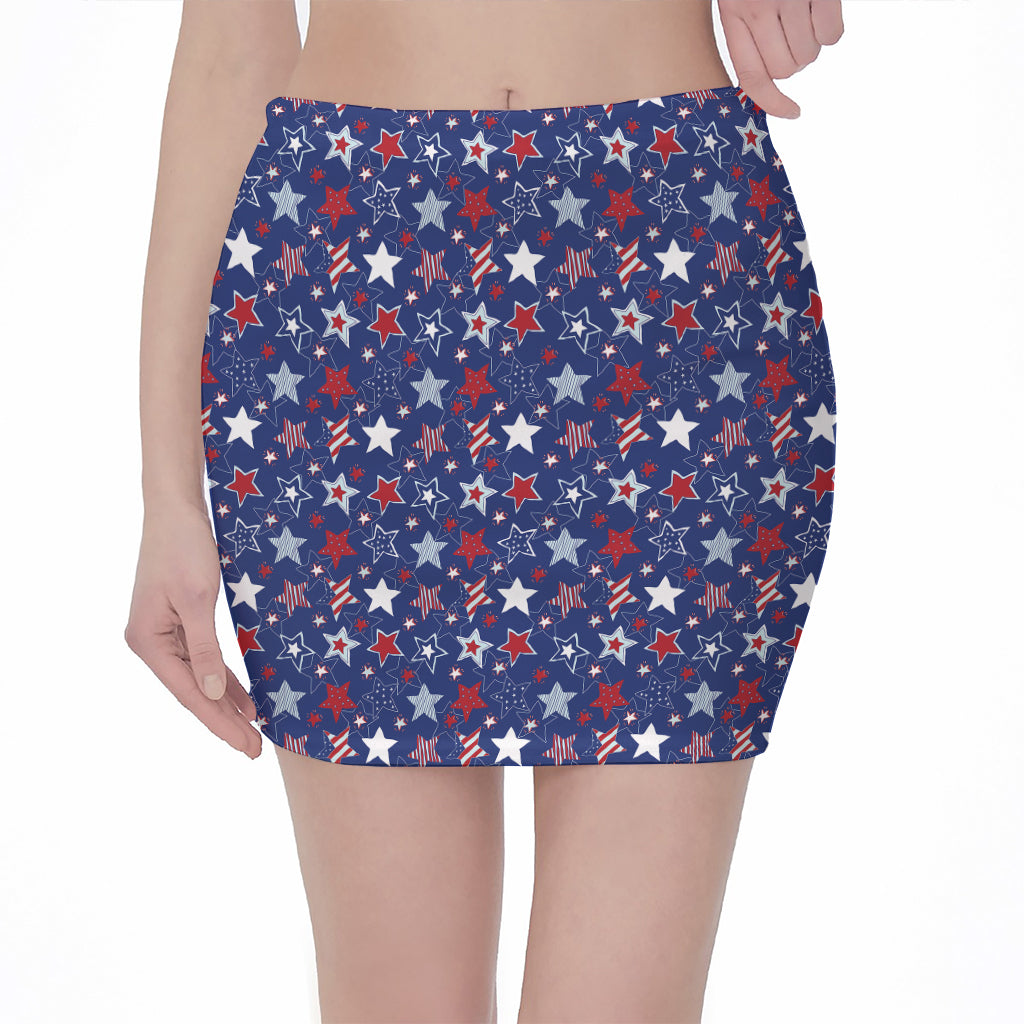4th of July American Star Pattern Print Pencil Mini Skirt