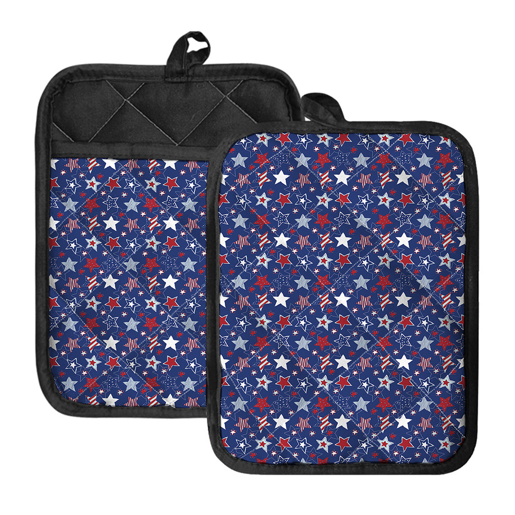 4th of July American Star Pattern Print Pot Holders With Pocket
