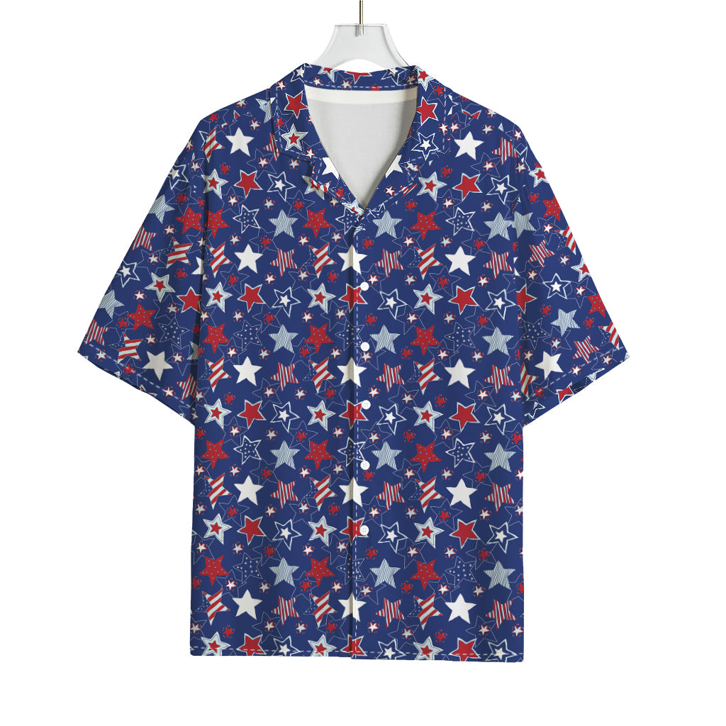 4th of July American Star Pattern Print Rayon Hawaiian Shirt