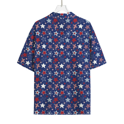 4th of July American Star Pattern Print Rayon Hawaiian Shirt