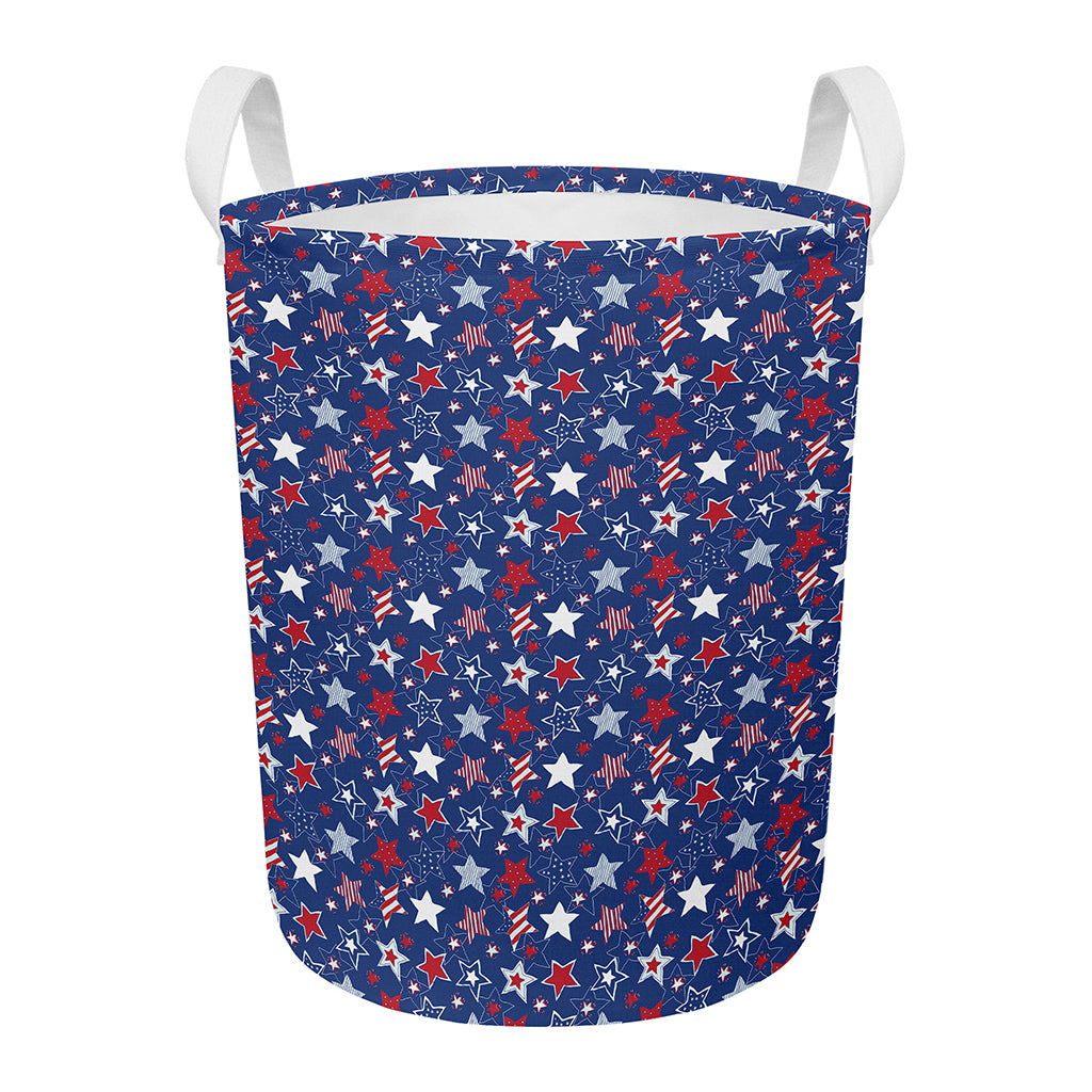 4th of July American Star Pattern Print Round Laundry Basket