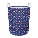 4th of July American Star Pattern Print Round Laundry Basket