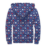 4th of July American Star Pattern Print Sherpa Lined Zip Up Hoodie