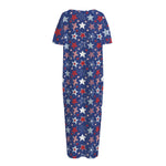 4th of July American Star Pattern Print Short Sleeve Long Nightdress