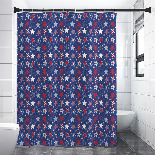 4th of July American Star Pattern Print Shower Curtain