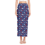 4th of July American Star Pattern Print Side Slit Maxi Skirt