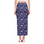4th of July American Star Pattern Print Side Slit Maxi Skirt