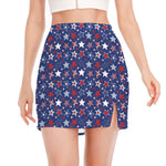 4th of July American Star Pattern Print Side Slit Mini Skirt