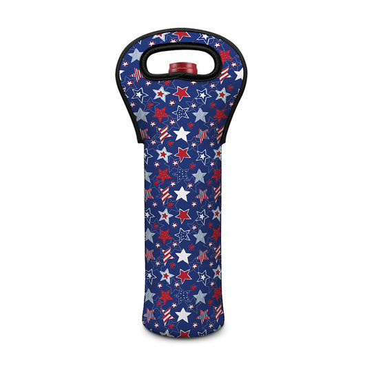 4th of July American Star Pattern Print Single Neoprene Wine Tote