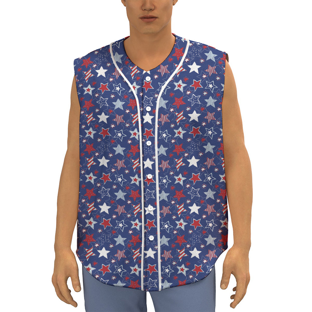 4th of July American Star Pattern Print Sleeveless Baseball Jersey
