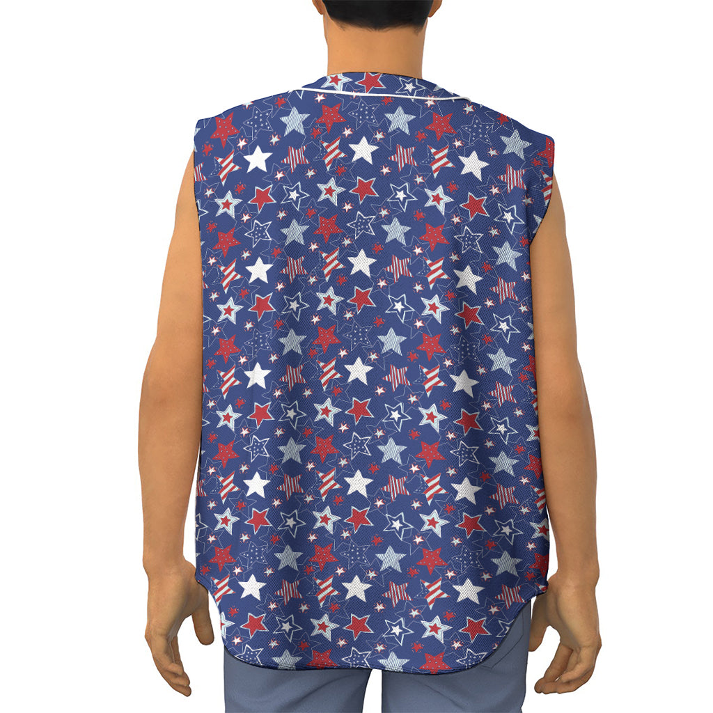 4th of July American Star Pattern Print Sleeveless Baseball Jersey