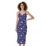 4th of July American Star Pattern Print Slim Fit Midi Cami Dress