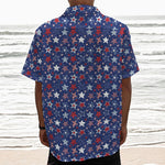 4th of July American Star Pattern Print Textured Short Sleeve Shirt