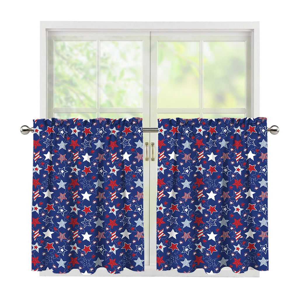 4th of July American Star Pattern Print Tier Curtains