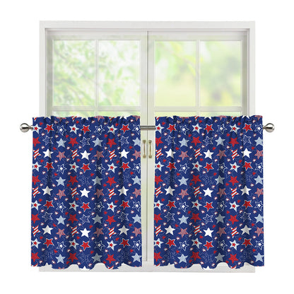 4th of July American Star Pattern Print Tier Curtains