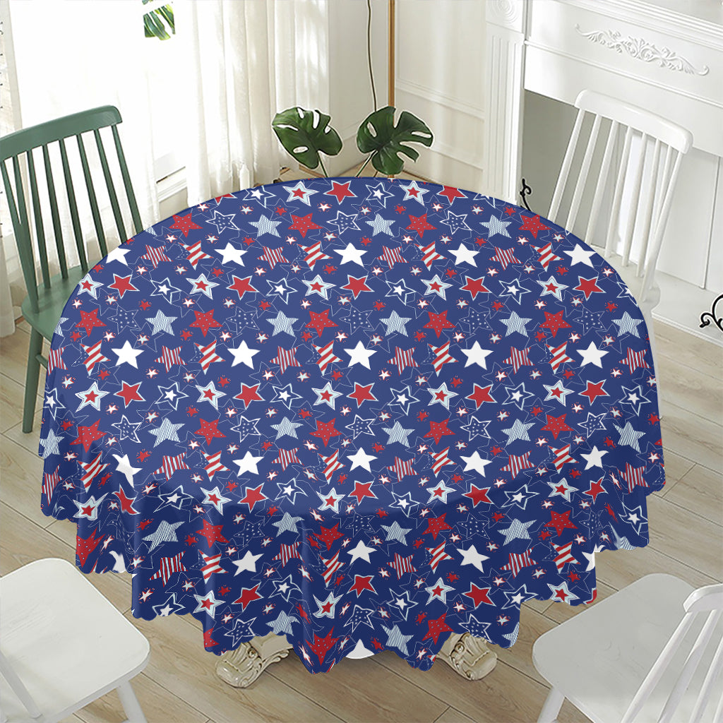 4th of July American Star Pattern Print Waterproof Round Tablecloth