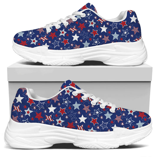 4th of July American Star Pattern Print White Chunky Shoes