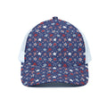 4th of July American Star Pattern Print White Mesh Trucker Hat