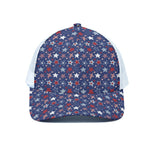 4th of July American Star Pattern Print White Mesh Trucker Cap
