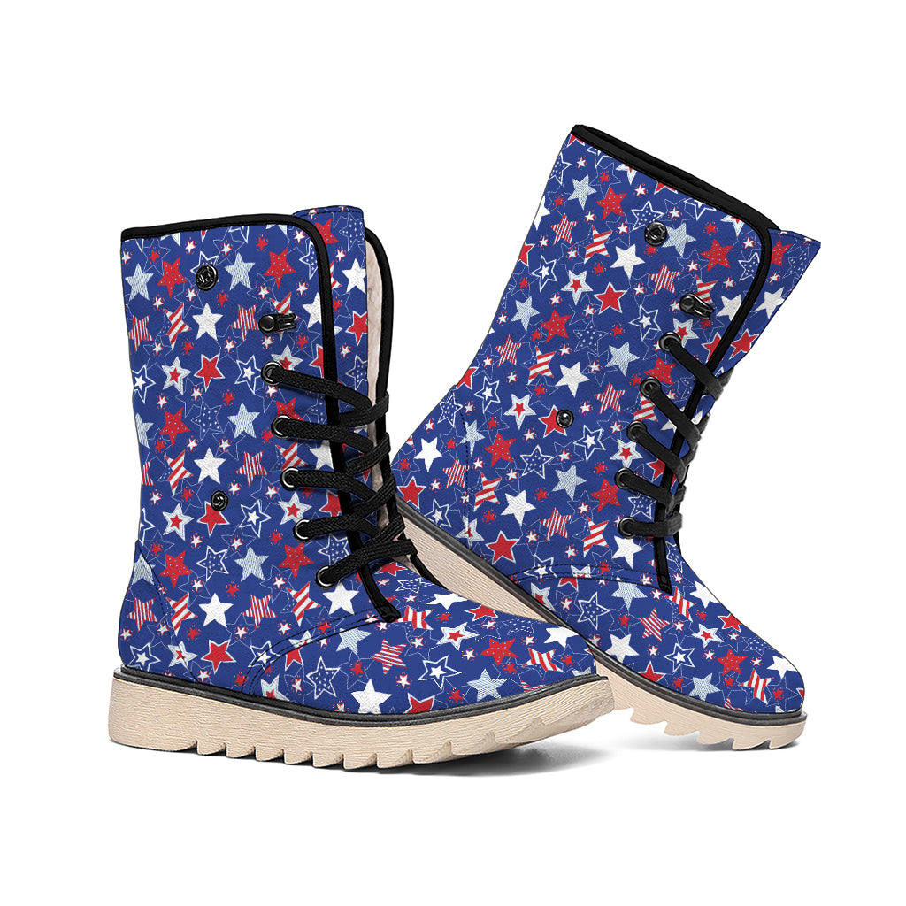 4th of July American Star Pattern Print Winter Boots