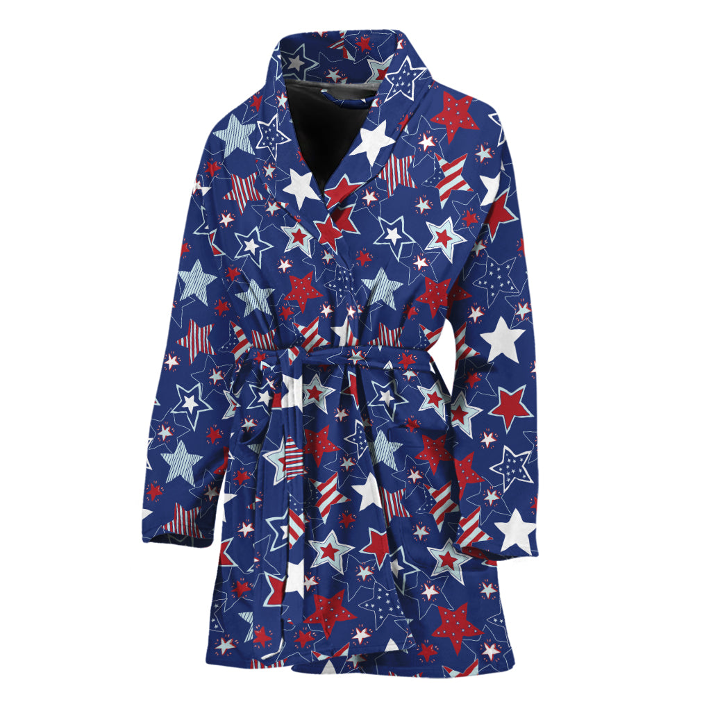 4th of July American Star Pattern Print Women's Bathrobe