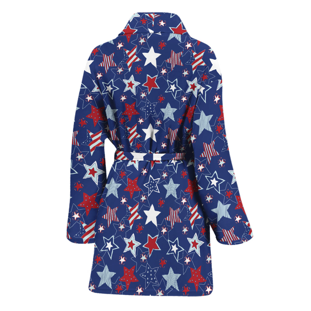4th of July American Star Pattern Print Women's Bathrobe
