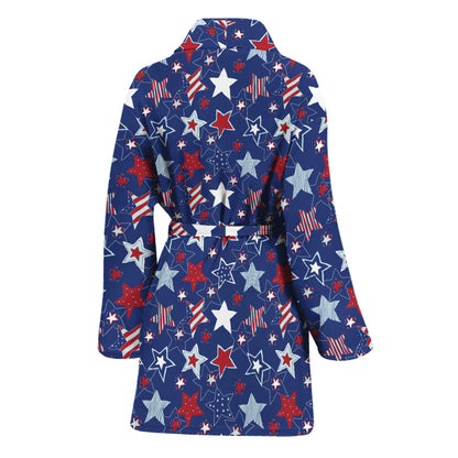 4th of July American Star Pattern Print Women's Bathrobe