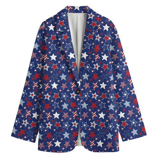 4th of July American Star Pattern Print Women's Blazer