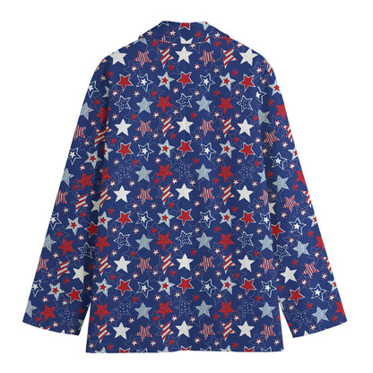4th of July American Star Pattern Print Women's Blazer