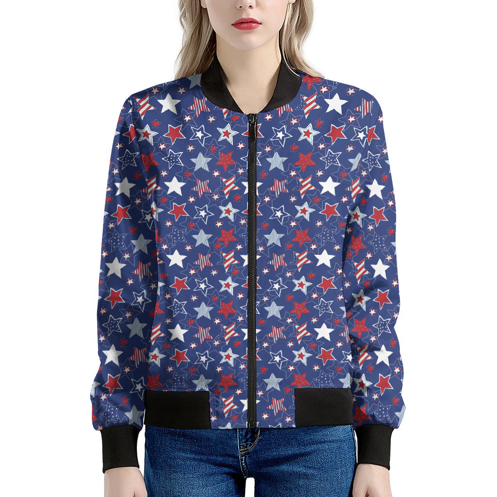 4th of July American Star Pattern Print Women's Bomber Jacket