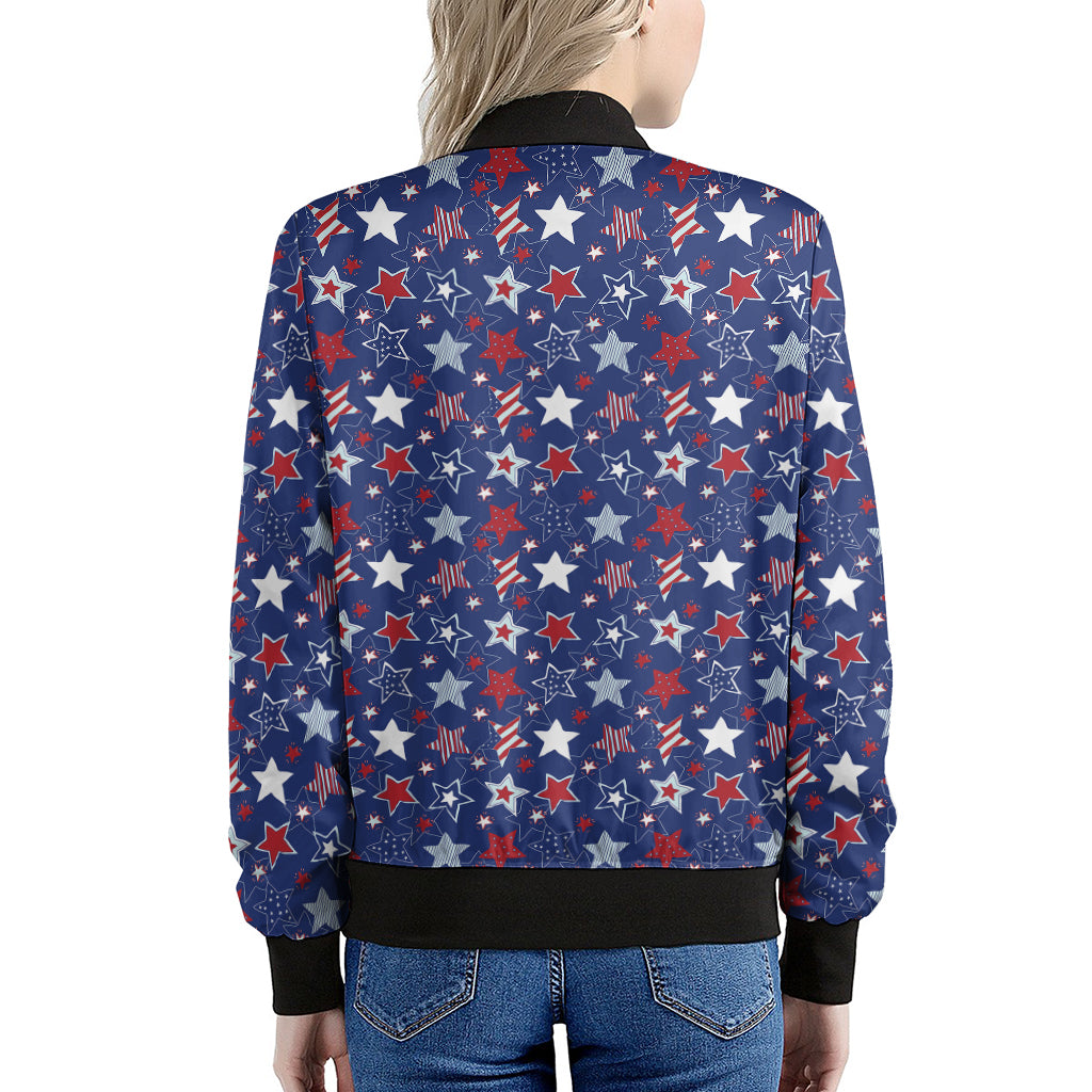 4th of July American Star Pattern Print Women's Bomber Jacket