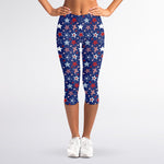 4th of July American Star Pattern Print Women's Capri Leggings