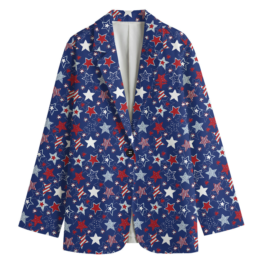 4th of July American Star Pattern Print Women's Cotton Blazer