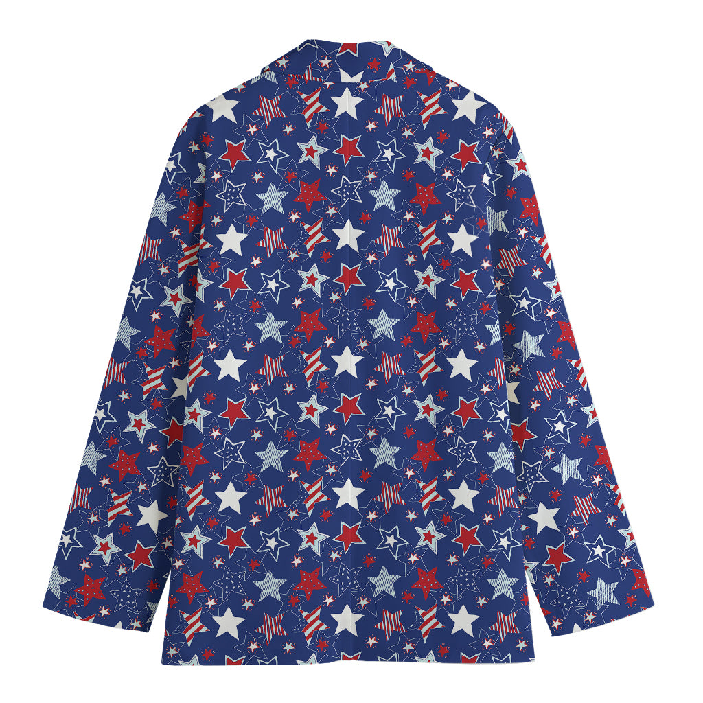 4th of July American Star Pattern Print Women's Cotton Blazer