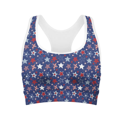 4th of July American Star Pattern Print Women's Sports Bra