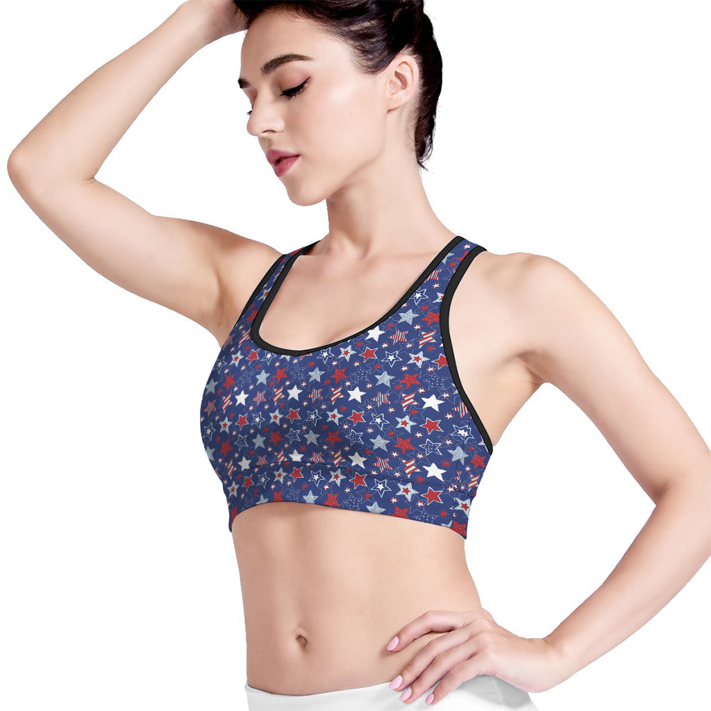4th of July American Star Pattern Print Women's Sports Bra
