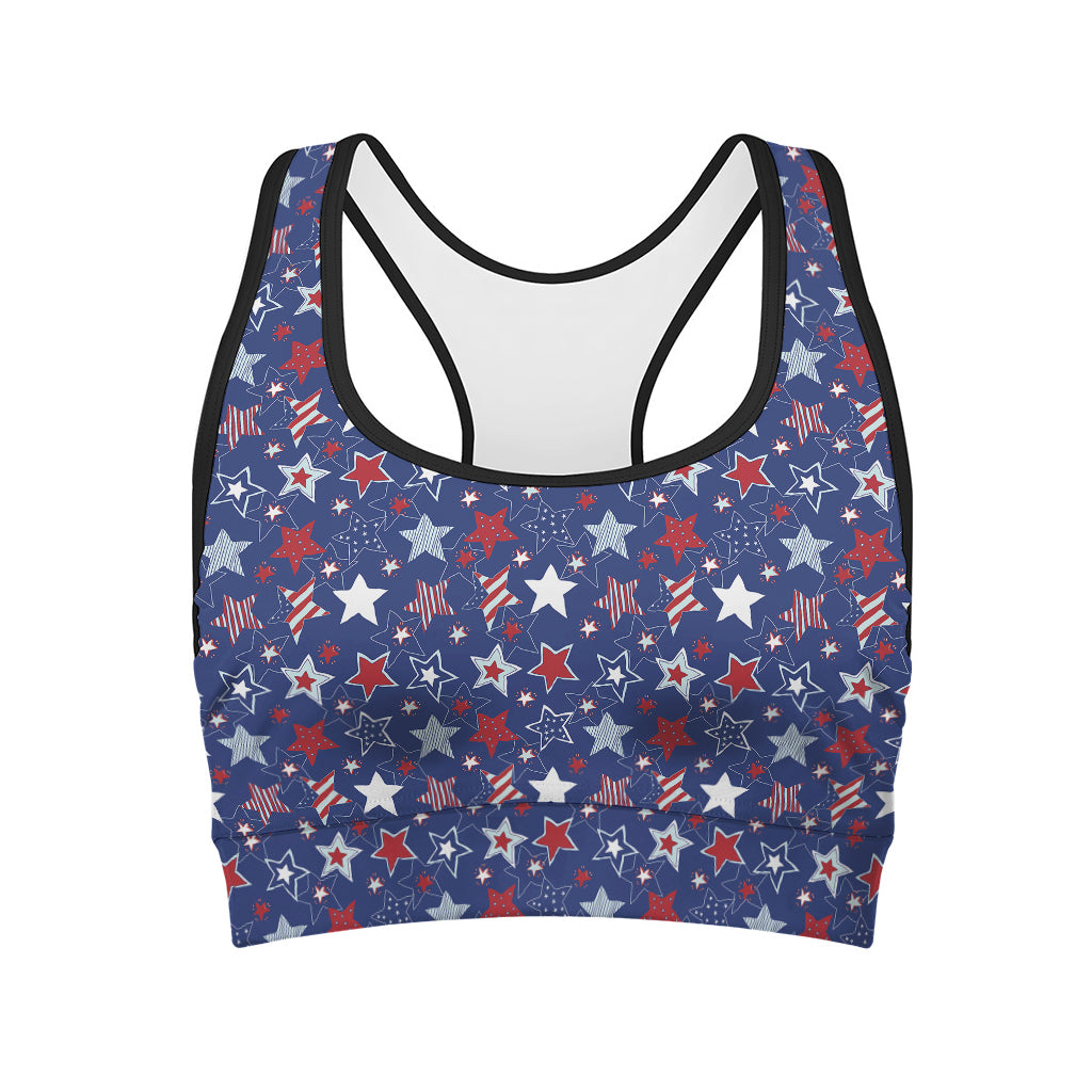4th of July American Star Pattern Print Women's Sports Bra