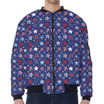 4th of July American Star Pattern Print Zip Sleeve Bomber Jacket