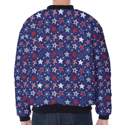 4th of July American Star Pattern Print Zip Sleeve Bomber Jacket