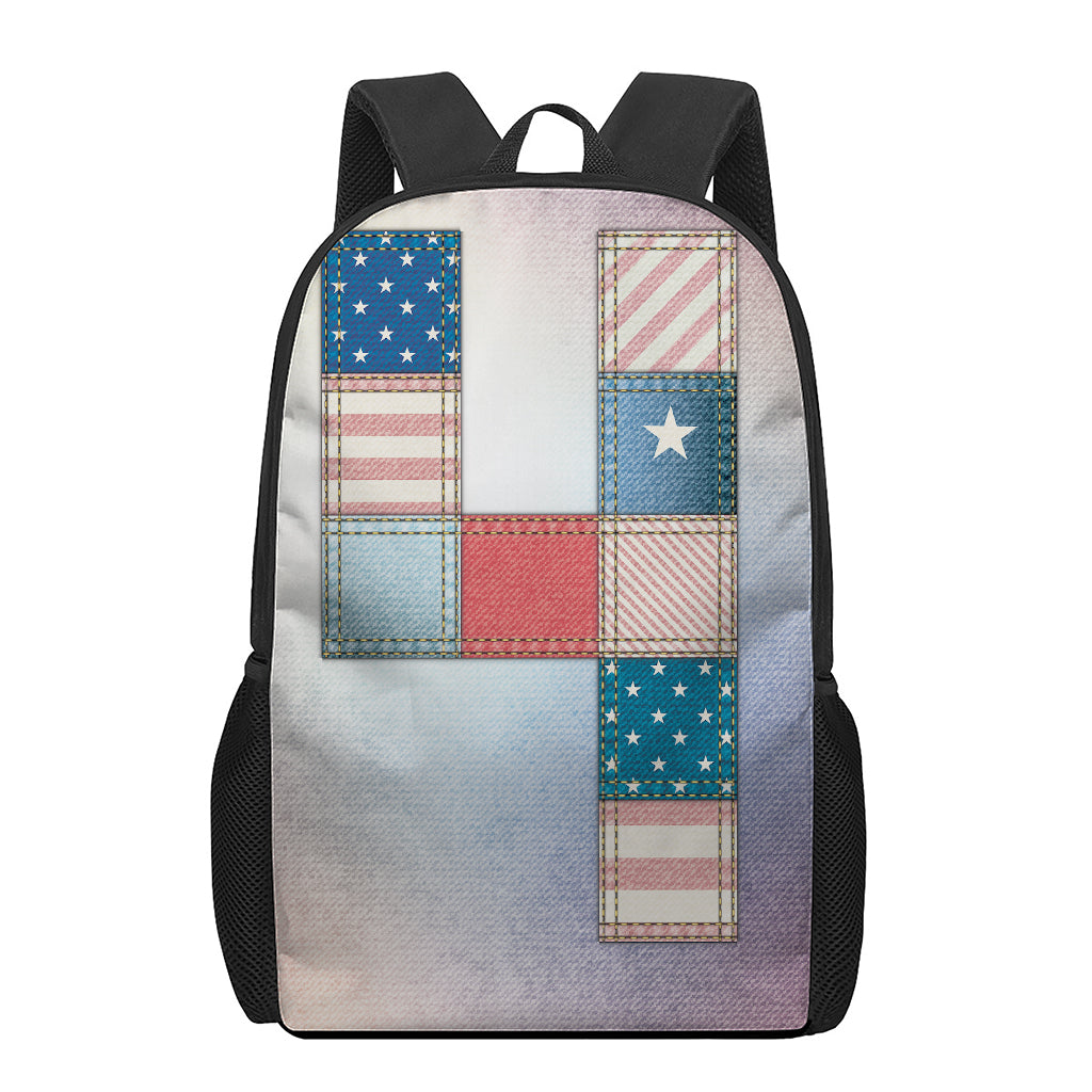 4th of July USA Denim Patchwork Print 17 Inch Backpack