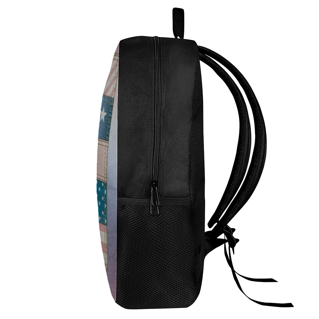 4th of July USA Denim Patchwork Print 17 Inch Backpack