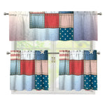 4th of July USA Denim Patchwork Print 3 Piece Kitchen Curtains