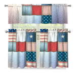 4th of July USA Denim Patchwork Print 3 Piece Kitchen Curtains
