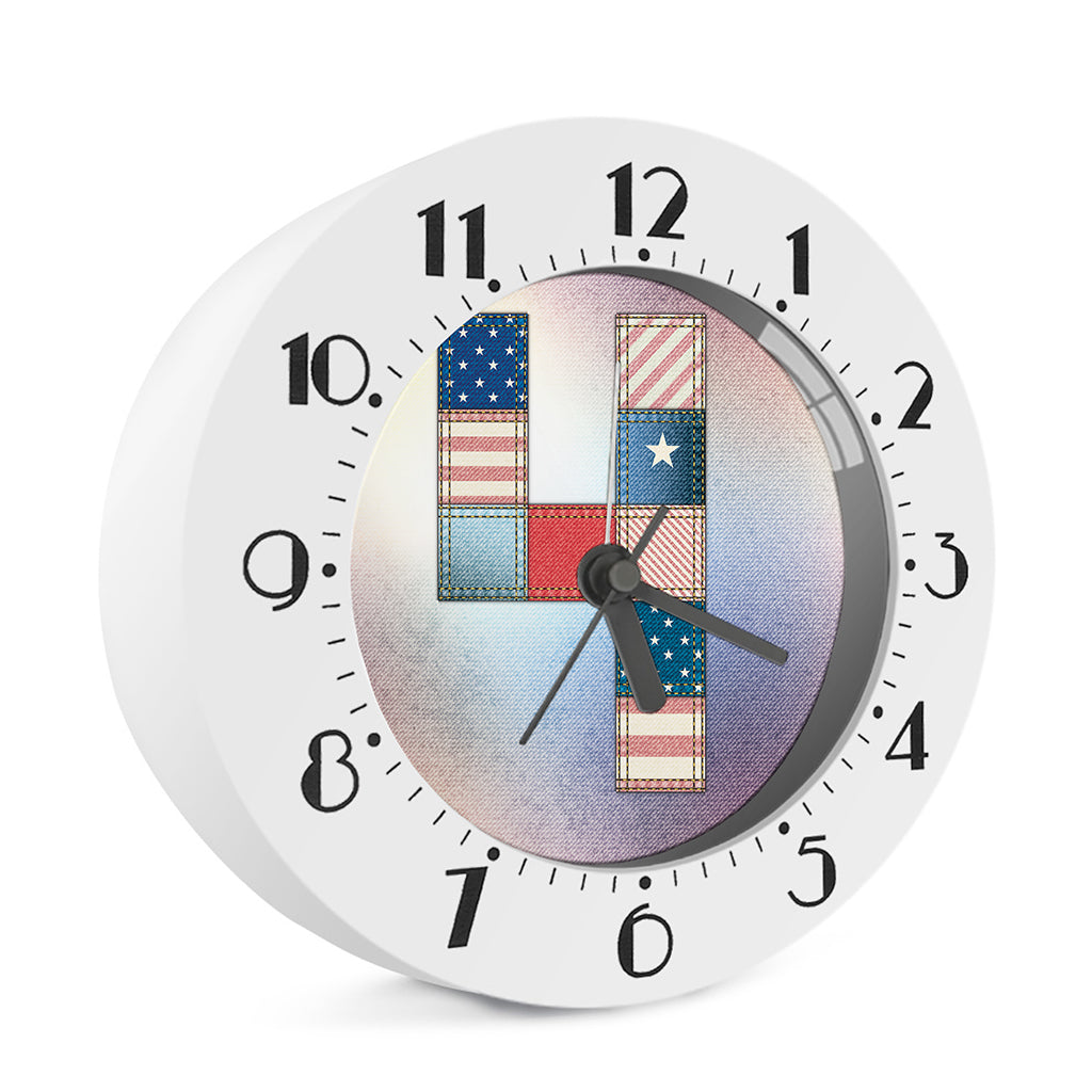 4th of July USA Denim Patchwork Print Alarm Clock