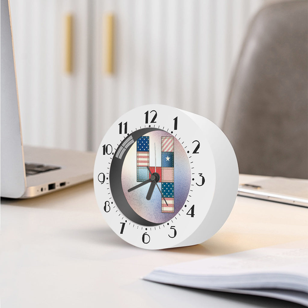 4th of July USA Denim Patchwork Print Alarm Clock