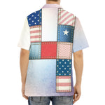 4th of July USA Denim Patchwork Print Aloha Shirt